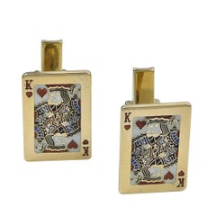 Vintage Great Enamel Gold King of Hearts Cufflinks