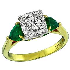 2.01 Carat Diamond Emerald Gold Platinum Engagement Ring 4