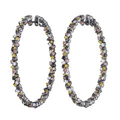Paul Morelli Confetti Multi Color Diamond Black Gold Large Hoop Earrings