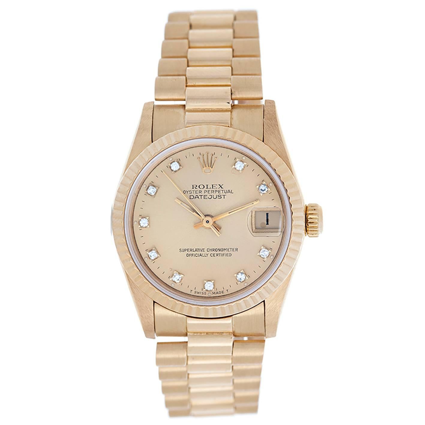 Rolex Yellow Gold Midsize Datejust Automatic Wristwatch ref 68278