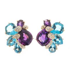Wendee & Rene Amethyst Topaz Diamond Gold Earrings 6