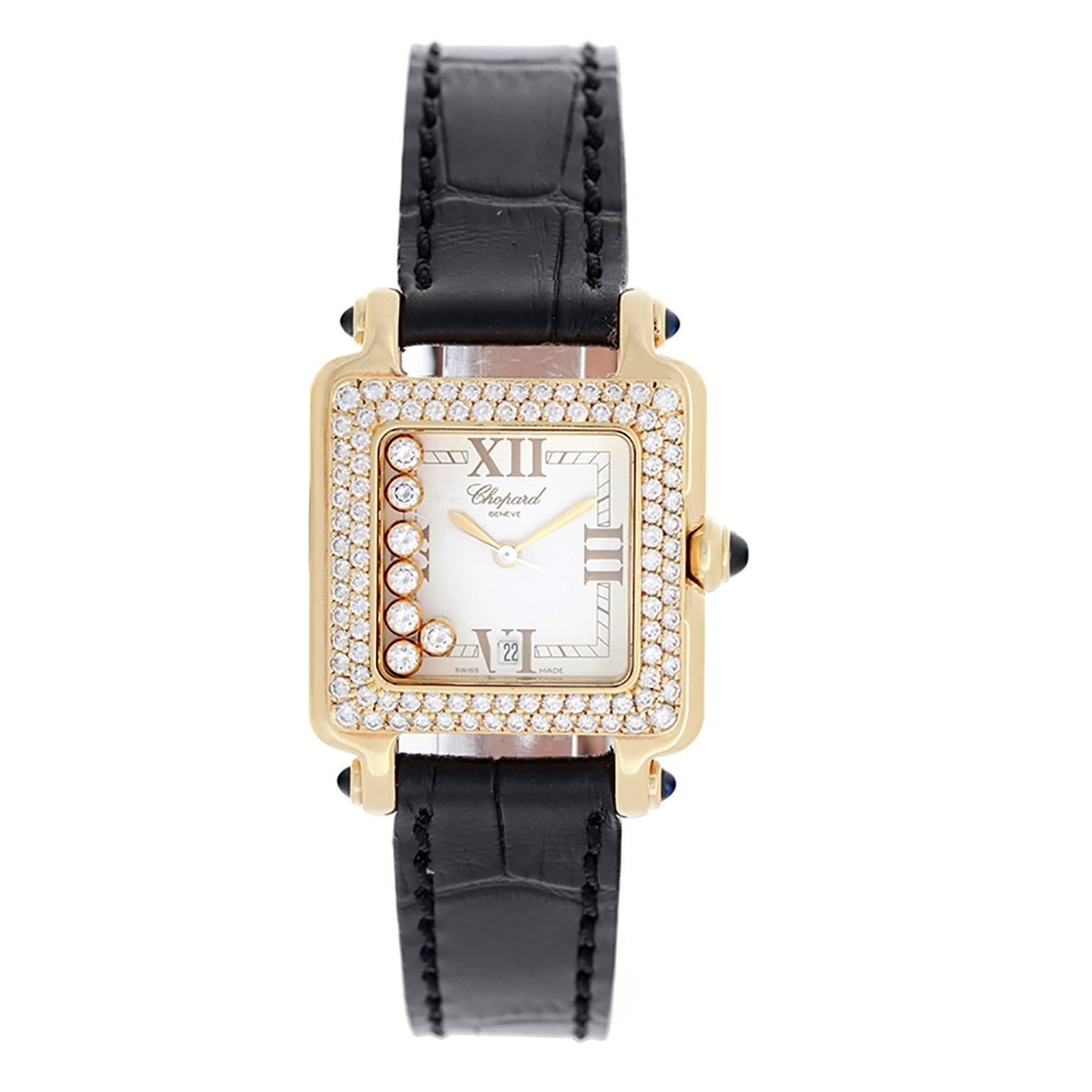 Chopard yellow Gold diamond Happy Sport square wristwatch ref 27/6679-23