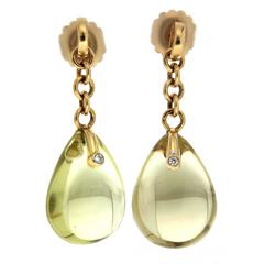 Lemon Quartz diamond gold Drop Earrings 