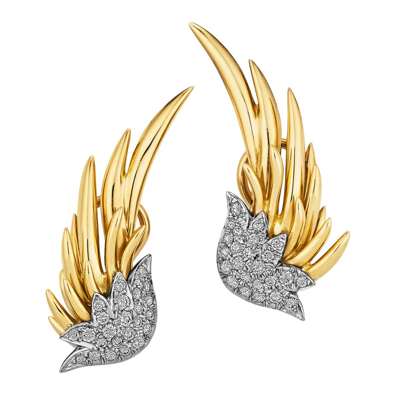 Tiffany & Co. Schlumberger Diamond Gold Flame Earrings