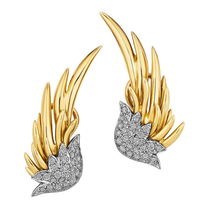 Tiffany and Co. Schlumberger Diamond Gold Flame Earrings at 1stDibs ...