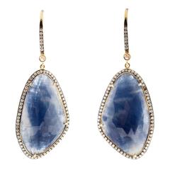 Sapphire Diamond Halo Gold Dangle Earrings 1