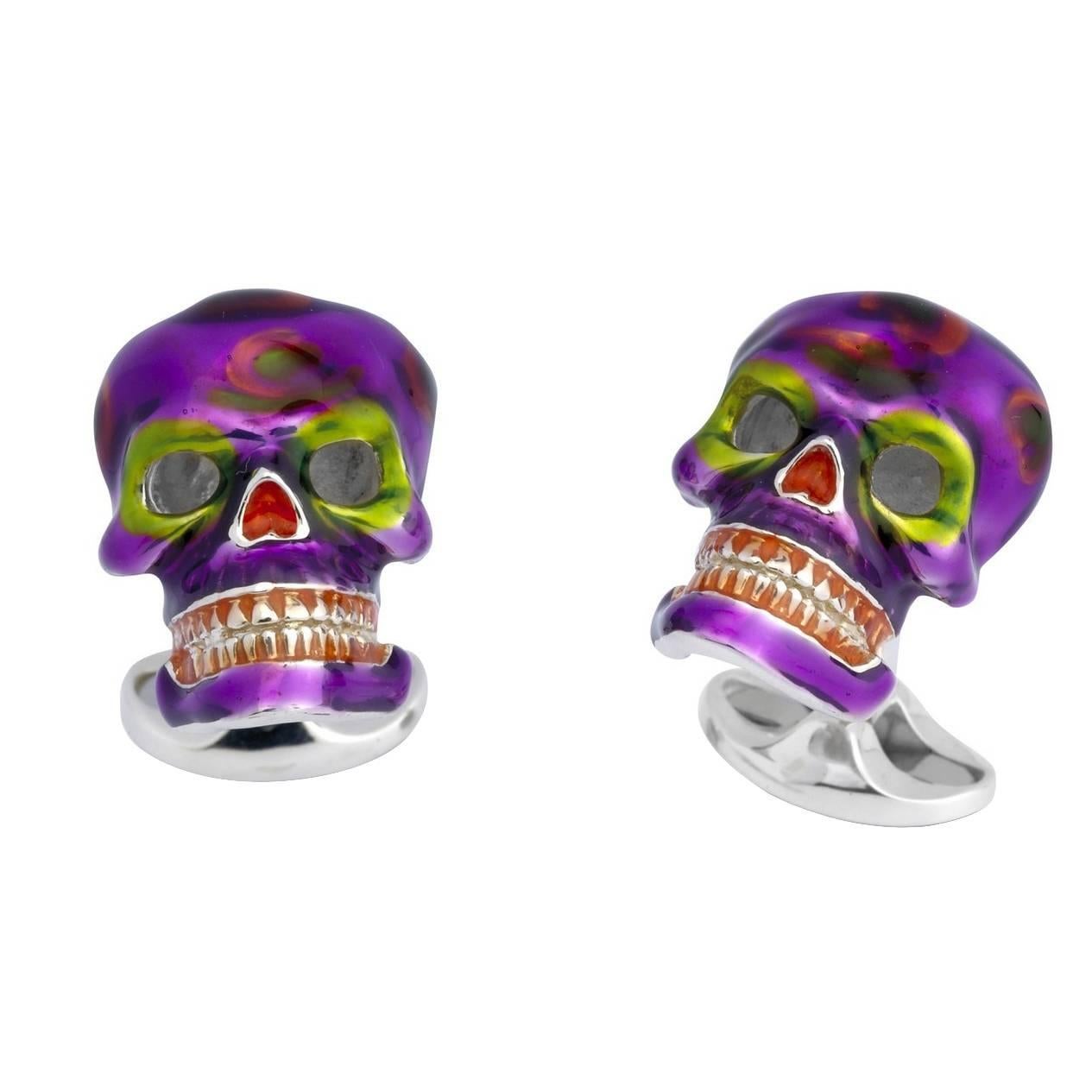 Deakin & Francis Purple and Green Mexican Skull Cufflinks