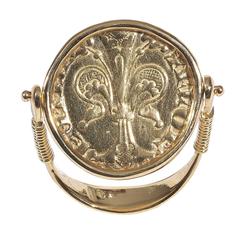 Gold Florentine Fiorino Coin Swivel Ring