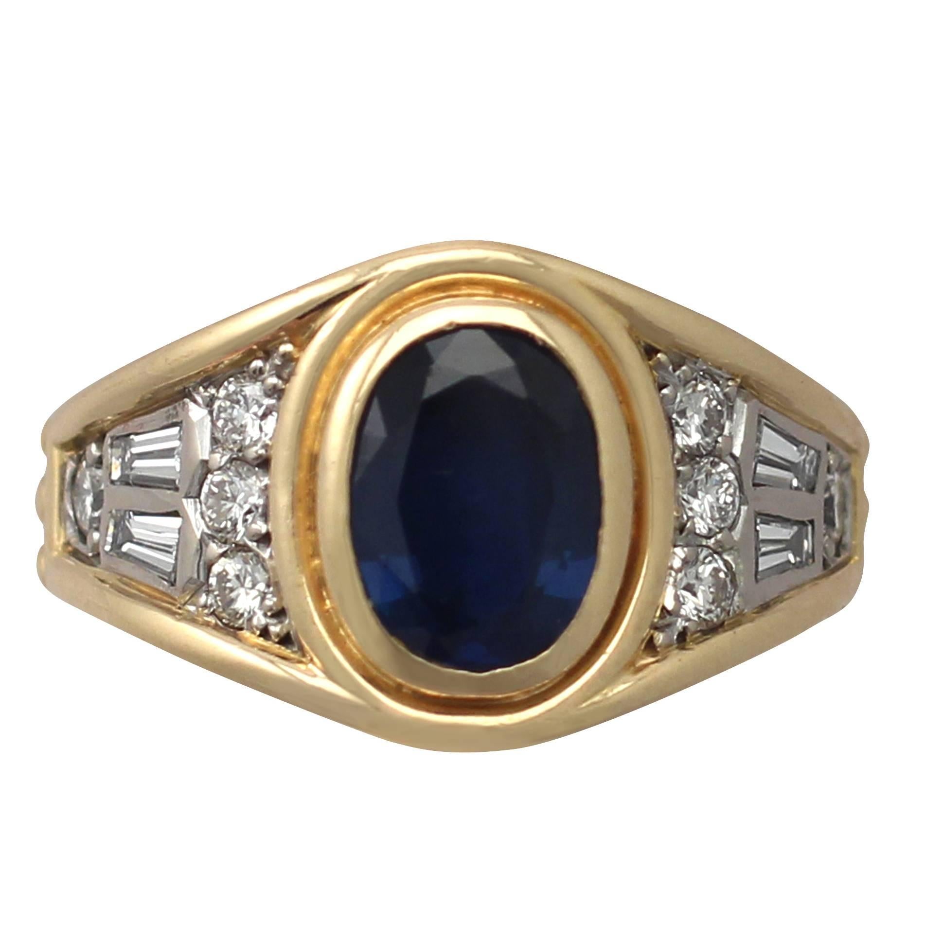 1950s 1.65 Carat Sapphire & Diamond Yellow Gold Cocktail Ring