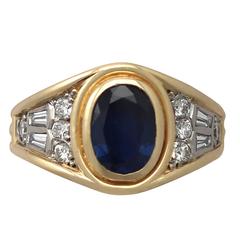 1950s 1.65 Carat Sapphire & Diamond Yellow Gold Cocktail Ring 11
