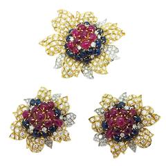 1980s Massoni Ruby Sapphire Diamond Gold Set 1980s Massoni Ruby Sapphire Diamond Gold Set