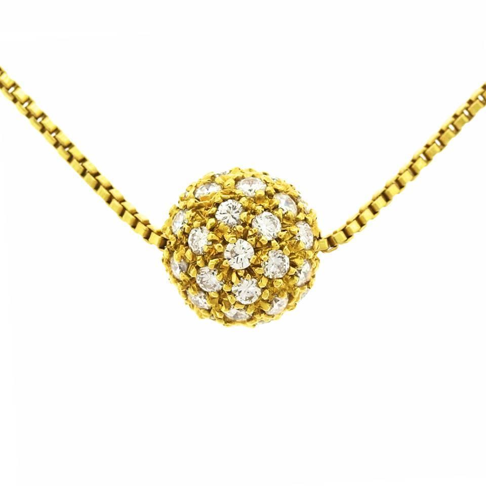 Diamond Pave Ball Necklace in Gold at 1stdibs