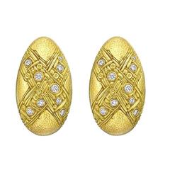 Alex Sepkus Gold and Diamond Oval-Shaped Domed Earrings Alex Sepkus Gold and Diamond Oval-Shaped Domed Earrings