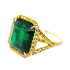 Colombian Emerald Fancy Yellow Diamond Ring
