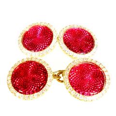 deep red guilloche enamel gold cufflinks