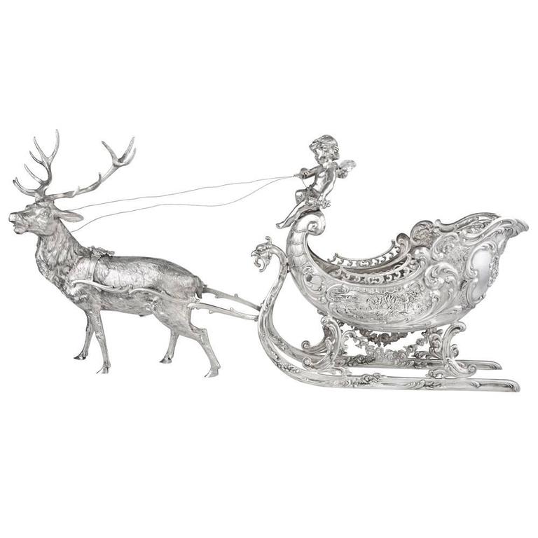 large silver christmas reindeer and sleigh table top large silver christmas reindeer and sleigh table top