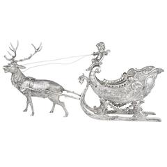 Large Silver Christmas Reindeer and Sleigh Table Top Sculpture 2