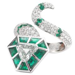 Fancy Bluish Green Color Diamond Emerald platinum Snake Wrap Ring