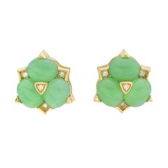 Chrysoprase and Diamond Earclips