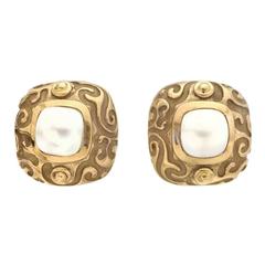 Mabe Pearl and Yellow Gold Earclips