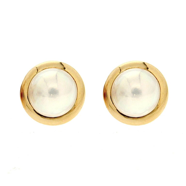 Valentin Magro Round Mabe Pearl Earrings with Gold Rims at 1stDibs