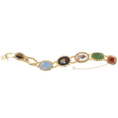 7teiliges Armband aus Karneol, Jade, Opal, Citrin, Tigerauge, Porzellan, Gold