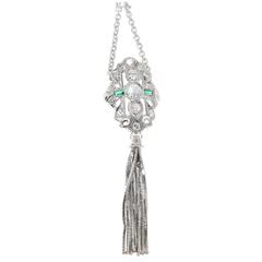 Diamond Synthetic Emerald Gold Tassel Pendant Necklace 6