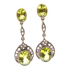 Peridot Diamond Silver Gold Dangle Earrings