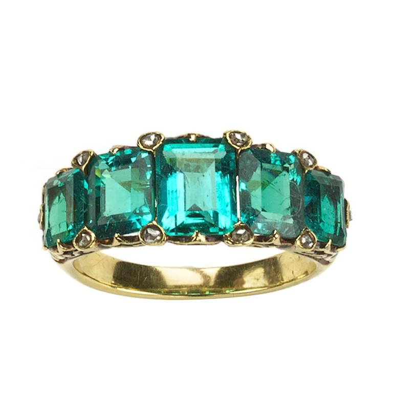 Antique five stone emerald gold ring