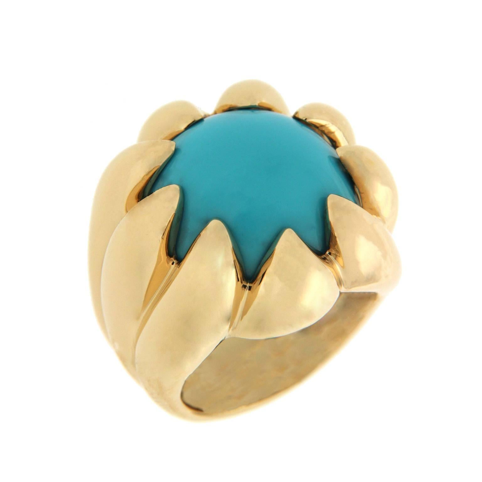 Turquoise gold dome ring