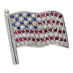 Broche drapeau américain en or Rubis Saphir Diamant