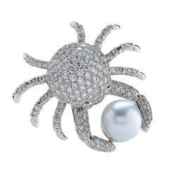 3.00 Carat Diamond Pearl Crab Brooch