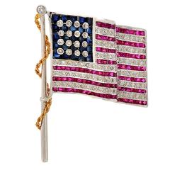 Broche du drapeau américain en rubis:: diamant et saphir