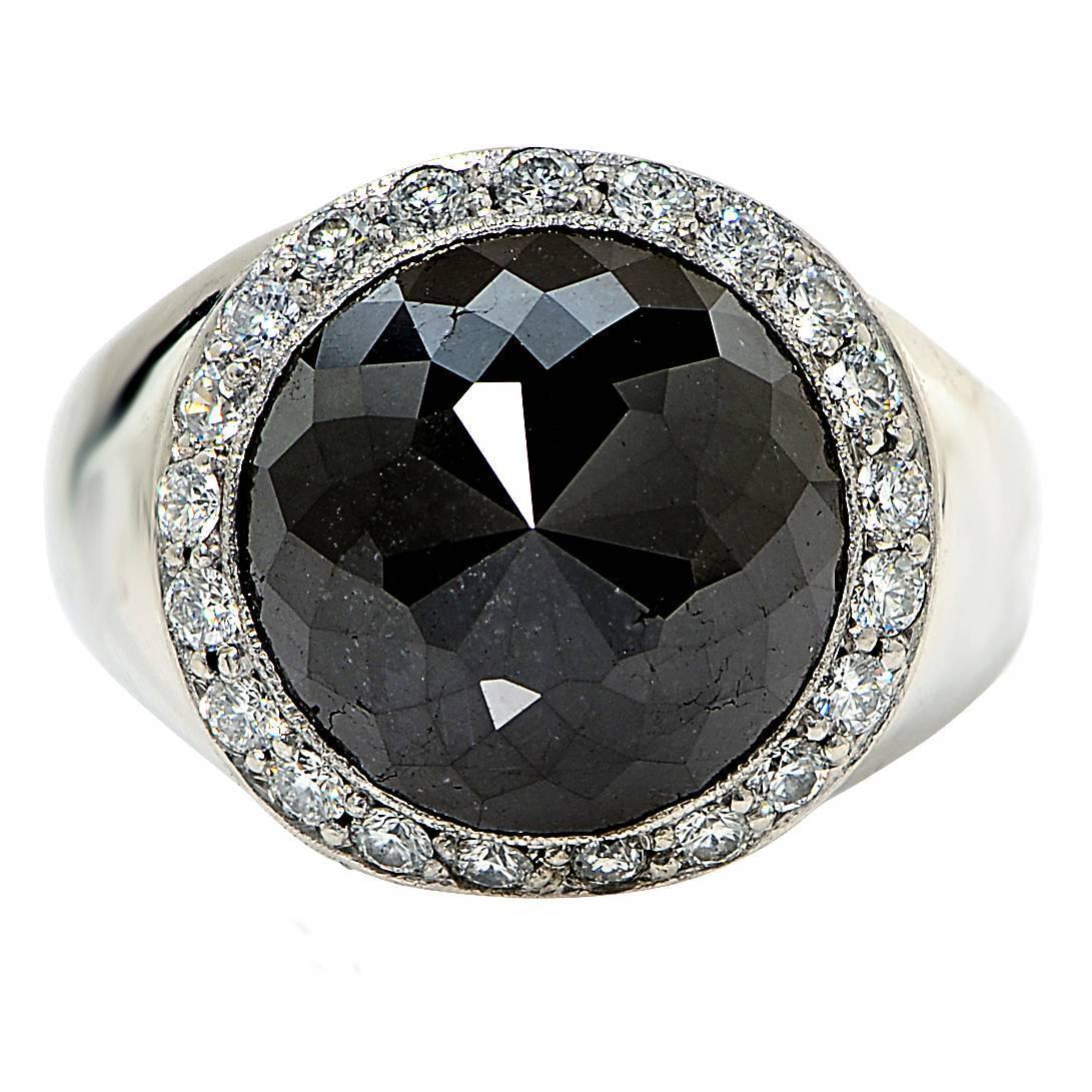 Large Black Diamond Platinum Men&#39;s Ring For Sale at 1stdibs