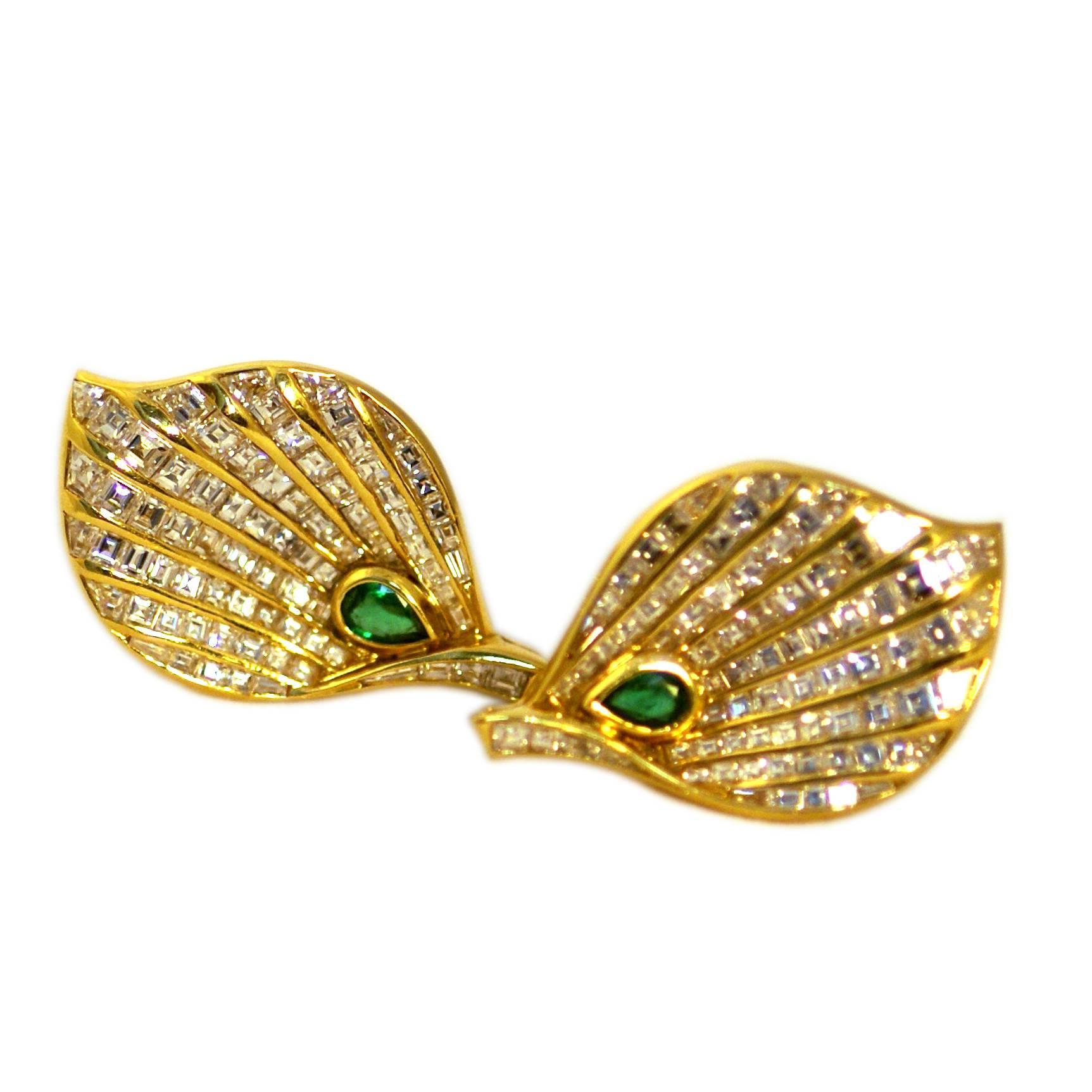 Fasano Emerald Diamond gold Leaf Ear-Clips