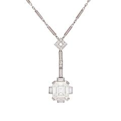 Collier pendentif en platine avec diamants taille émeraude de 3,47 carats certifiés GIA