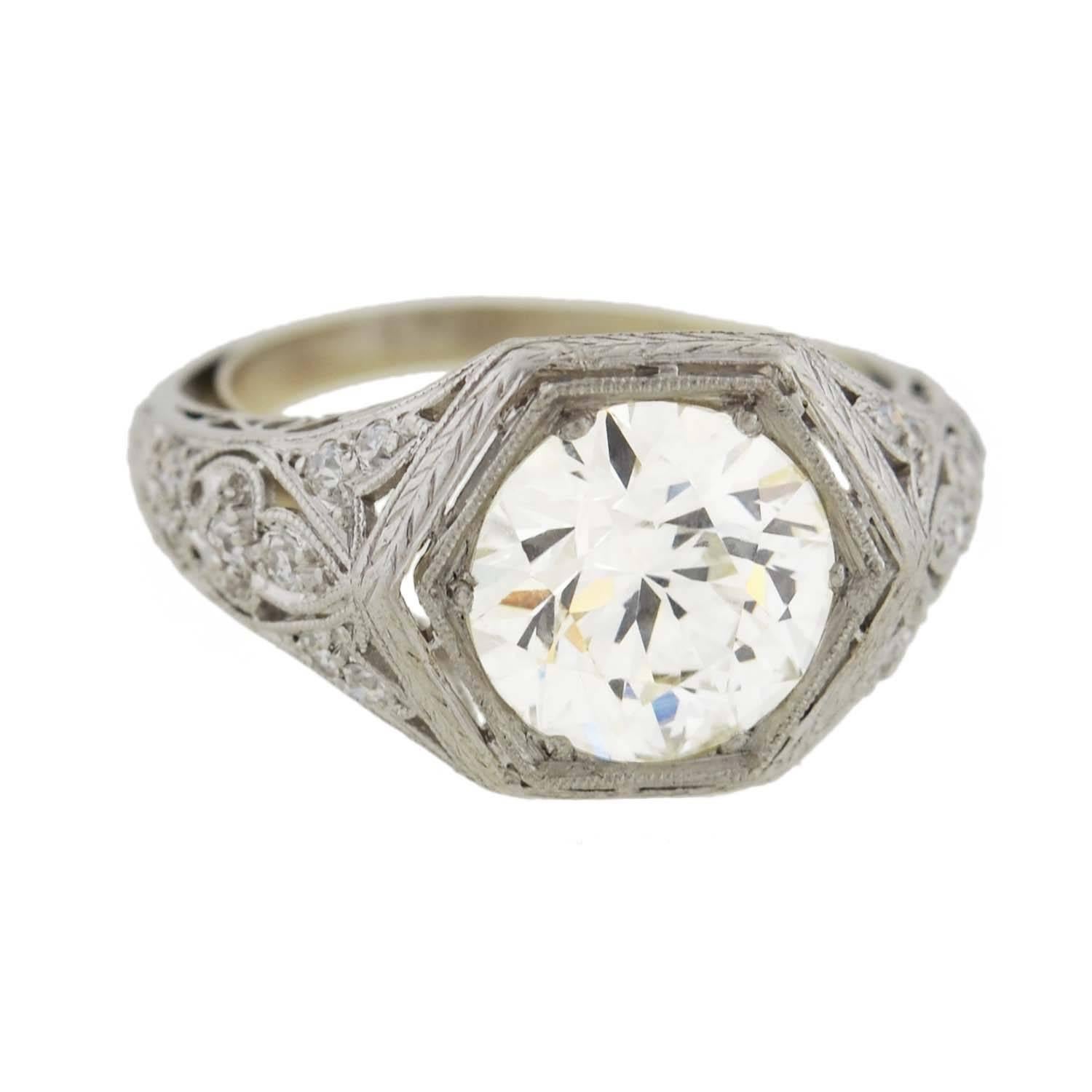 Art Deco 2.50 Carat Diamond Platinum Engagement Ring 