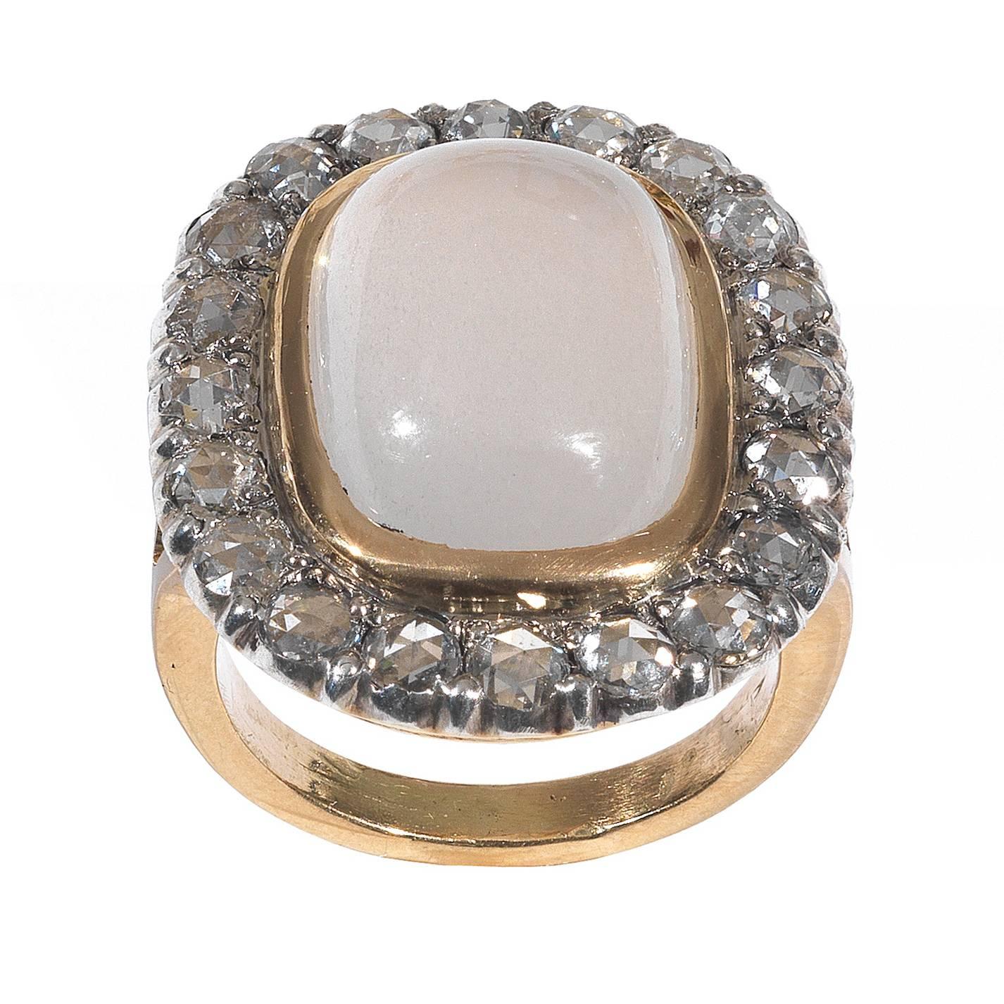 Antique Moonstone Diamond Gold Cluster Ring