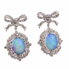  Diamond Opal White Gold Bow Drop Pendant Earrings