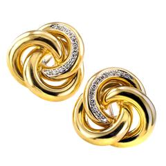 diamond Gold Trefoil Earrings by JR Gold