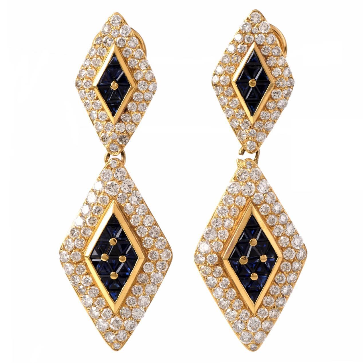 Sapphire Diamond Gold Pendant Earrings at 1stdibs