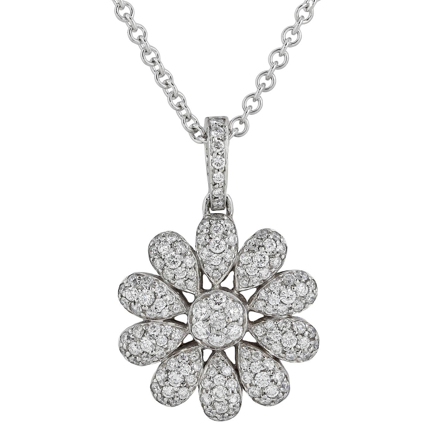 1.70 Carat Diamond Flower Pendant For Sale