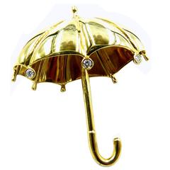 Vintage Tiffany & Co. Classic 1960s Diamond Gold 3D Umbrella Pin