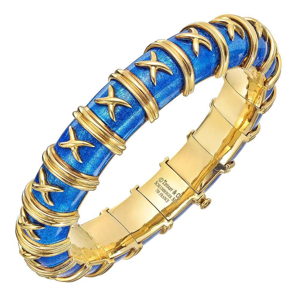 Tiffany & Co. ​Schlumberger Blue Enamel "Croisillon" Bangle Bracelet