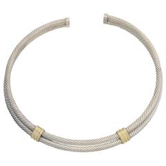 David Yurman Silver Gold Cable Collar Necklace