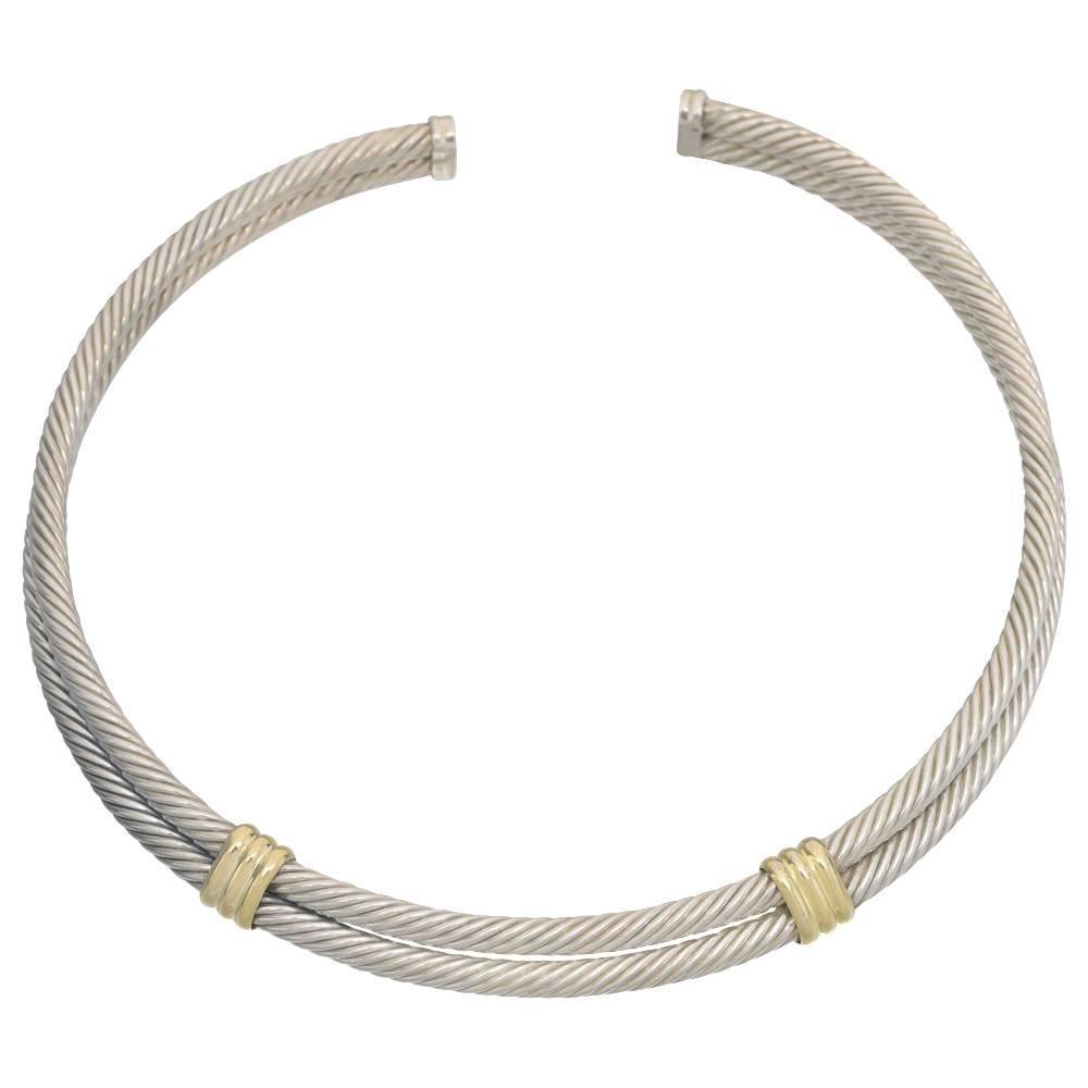 David Yurman Silver Gold Cable Collar Necklace at 1stdibs