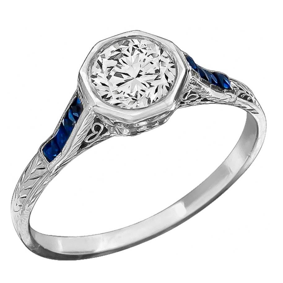 Antique GIA 0.68ct Diamond Sapphire Engagement Ring
