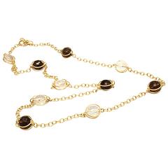 Doppio Smooth Smokey Topaz Crystal Gold Necklace 6