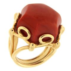Geometrica Hexagon Shaped Dark Coral Gold Ring 10