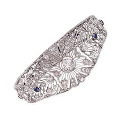Vintage Art Deco Style Diamond Sapphire Lace Bracelet
